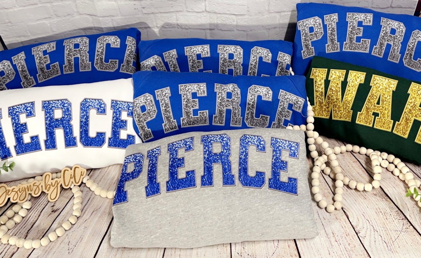 Pierce Sweatshirt with Blue Faux Glitter/Embroidery