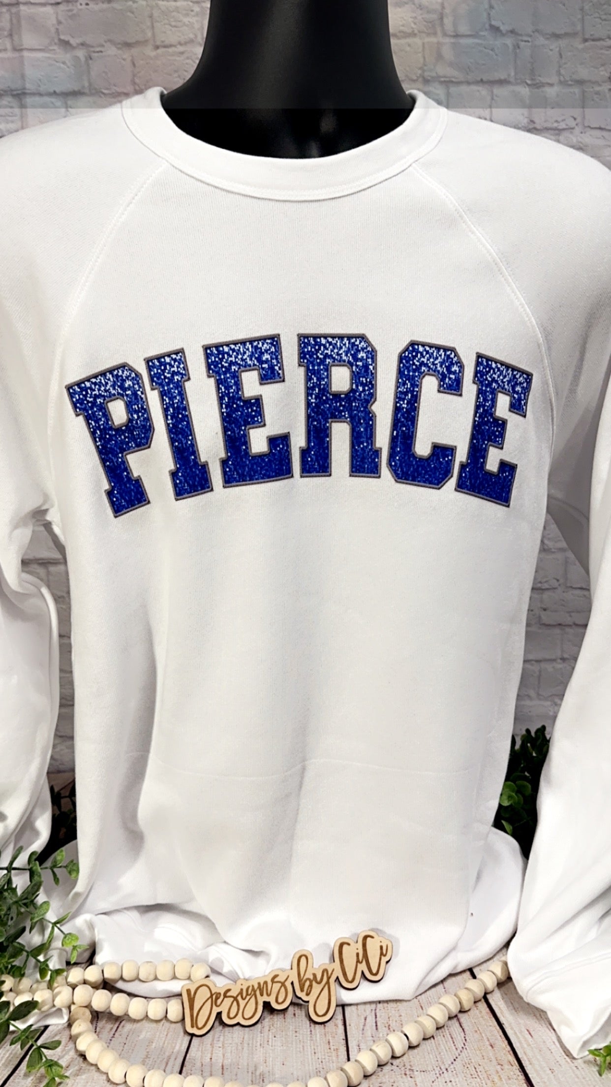 Pierce Sweatshirt with Blue Faux Glitter/Embroidery