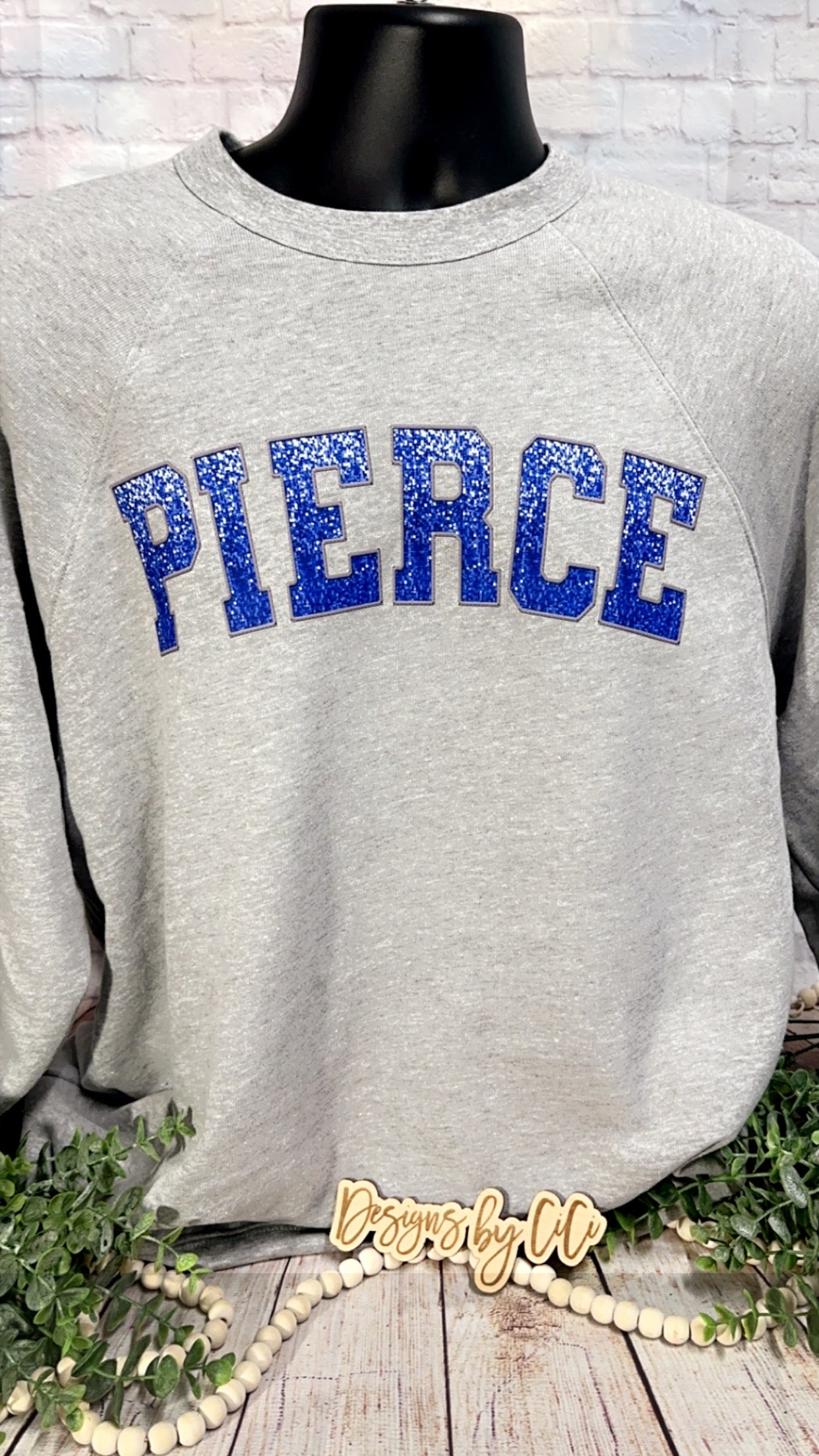 Pierce Sweatshirt with Blue Faux Glitter/Embroidery