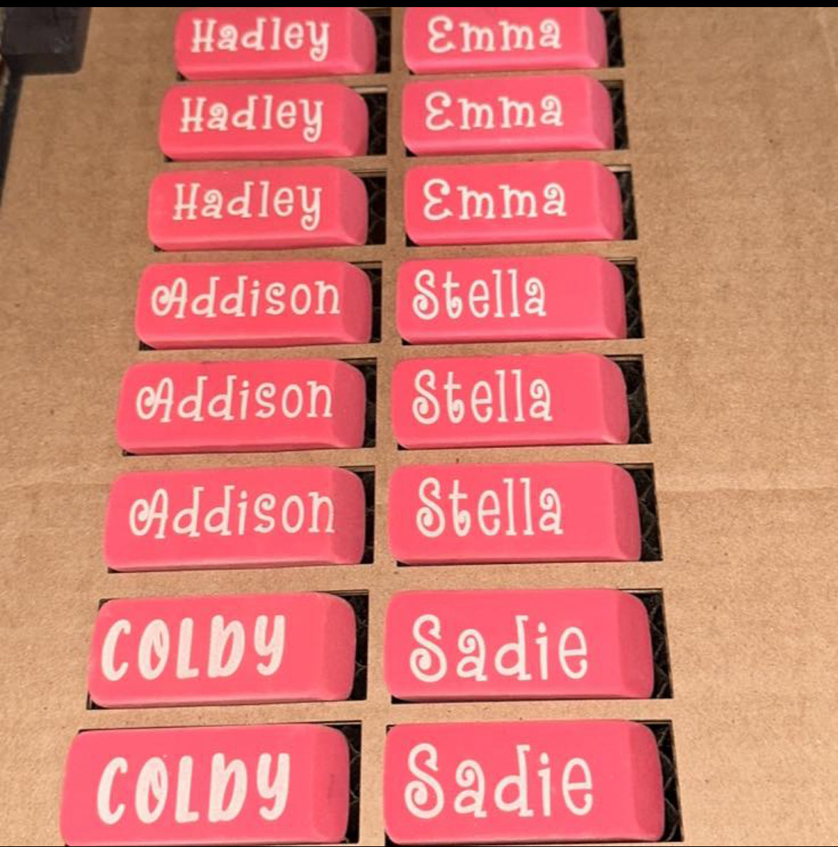 Personalized Pink Erasers