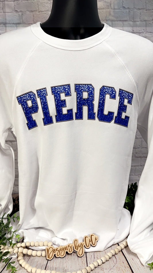 Pierce Sweatshirt with Blue Faux Glitter/Embroidery