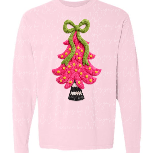 "Threaded" Pink Christmas Tree Tee