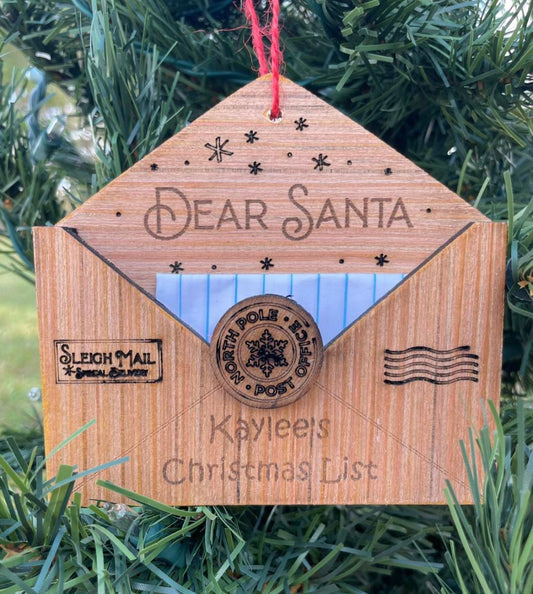 Personalized Christmas Ornament, Dear Santa Ornament, Santa List Holder, Engraved Letter for Santa, Christmas Decor, Custom 3D Ornament