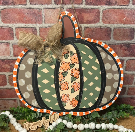Patchwork Pumpkin Door Hanger