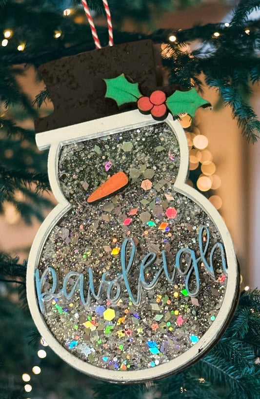 Personalized Snowman Glitter Shaker Ornament