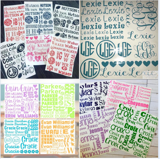 Name/Monogram Decal Sheets