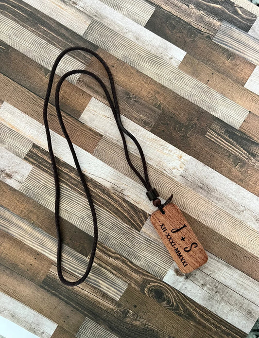Personalized Rectangle Wooden Pendant Necklace