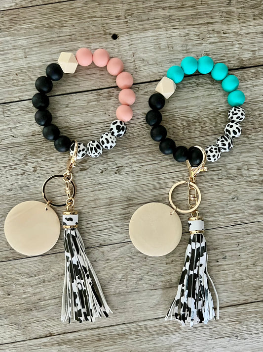 Cow Print Silicone Bead Wristlet
